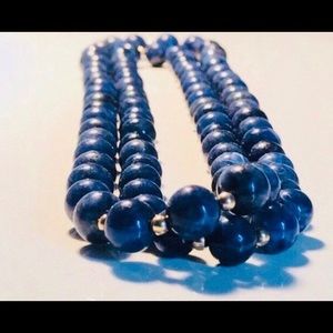 Vintage Lapis Polished Bead and Gold Necklace